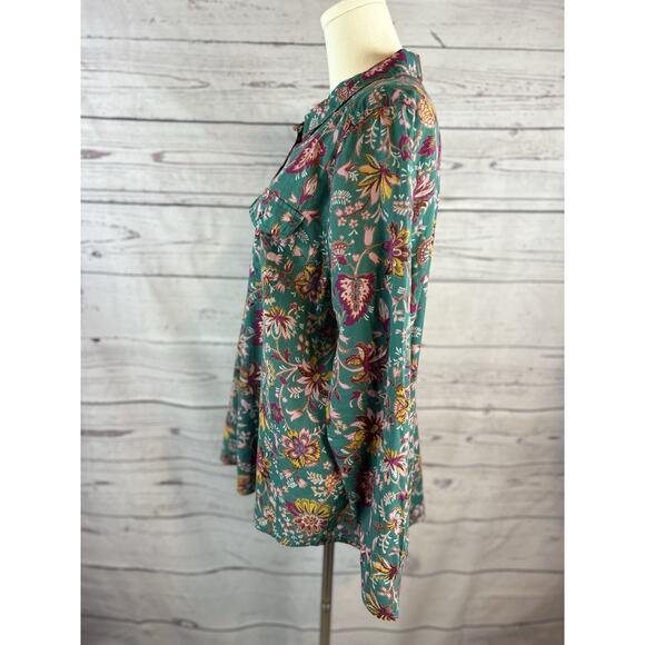 Sundance Floral Joy Button Up Shirt Womens XL Teal Floral Long Sleeve - Picture 4 of 7